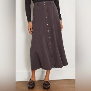NWT Xirena Faded Black "Spence" Front Button Soft Denim A-Line Midi Skirt sz M
